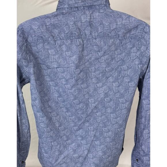 Hollister Mens Medium Blue Pattern Button Front Long Sleeve Cotton Shirt - Picture 7 of 8